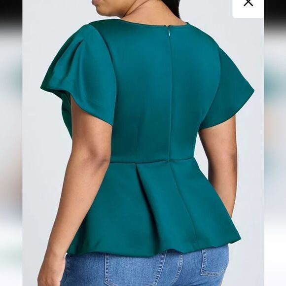 Eloquii Women's Flare Sleeve Peplum Top In Green Size 18 - Picture 8 of 9